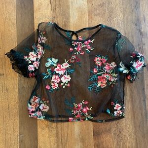 NWOT Sexy Sheer Floral Embroidered Crop Top